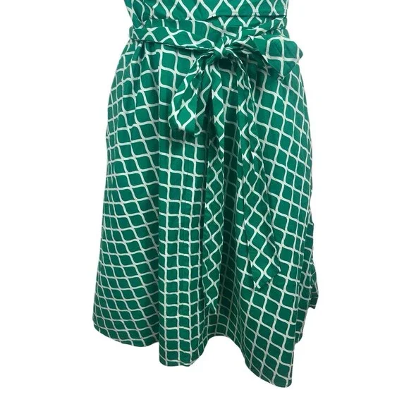 Boden Green White Geometric Lara Wrap Tea Picnic Short Sleeve Dress 8L - Picture 6 of 16